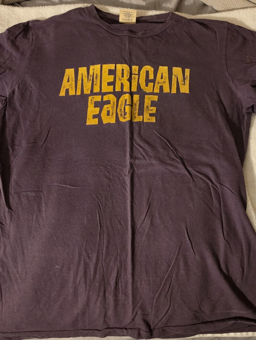 American Eagle Outfitters Purple Short-Sleeve Tee with Yellow Logo Size Small